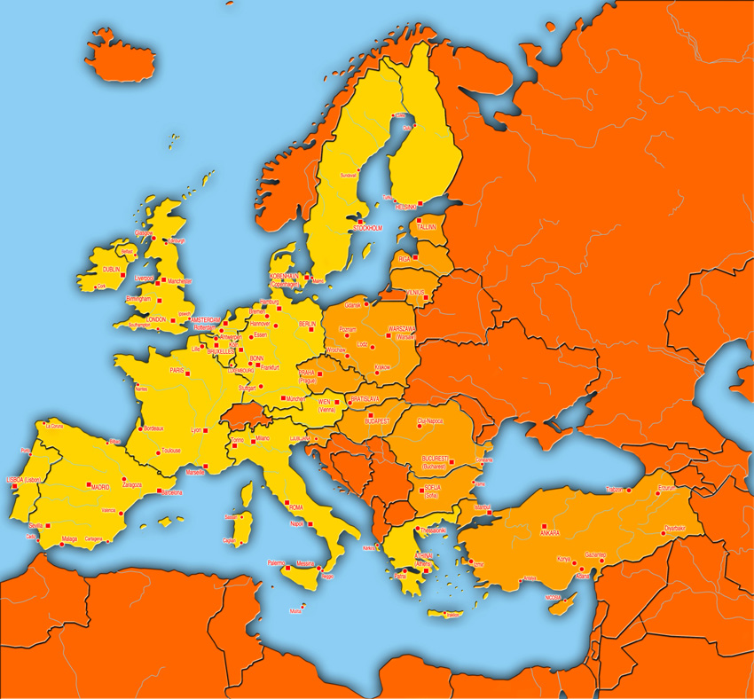 map of european cities and countries. Geographic maps of Europe,