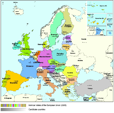 map of europe countries. Map of Member States of the EU