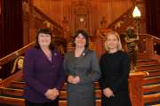 (l-r): Pictured before the replica of the Titanic staircase at Titanic Belfast, Commissioner, Ms Arlene Foster MLA, Northern Ireland Minister for Enterprise, Trade and Investment and Ms Lucinda Creighton TD, Irish Minister for European Affairs