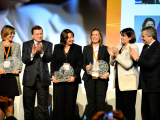 President Barroso, Vice-President Tajani and Commissioner Geoghegan-Quinn present the Women Innovator Prize to (from left) Ilaria Rosso, Gitte Neubauer and Fabienne Hermitte