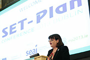 'Pictured on the opening day of the SET-Plan 2013 conference with some of the latest electric vehicle technologies were Mr. Pat Rabbitte, Minister for Communications, Energy and Natural Resources, Commissioner Geoghegan Quinn, and Dr Brian Motherway, Chief Executive of SEAI © Maxwell Photography, 2013