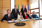 From left to right, seated: David M. Wells, Maria Damanaki, Máire Geoghengan-Quinn, Kerri-Anne Jones - From left to right, standing: Enda Kenny and Simon Coveney © Andrew Downes Photography, 2013