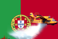 Противопожарен самолет на фона на португалското знаме © ЕС