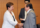 Kristalina Georgieva is greeted by Japanese Deputy Foreign Minister Ryuji Yamane  © EU