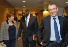 Andris Peibalgs and Kristalina Georgieva welcome Dr Mukwege to the EC © EU