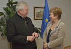 Discussion between Mgr Alain Paul Lebeaupin, on the left, and Kristalina Georgieva