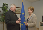 Discussion between Mgr Alain Paul Lebeaupin, on the left, and Kristalina Georgieva