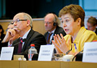 Commissioners Kristalina Georgieva and Janusz Lewandoski attended a hearing at the European Parliament on Humanitarian Aid.
