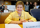 Commissioner Kristalina Georgieva at a hearing at the European Parliament on Humanitarian Aid.
