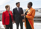 Commissioner Georgieva with UNOCHA head Valerie Amos and USAID Administrator Rajiv Shah