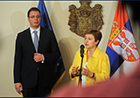 She met with Serbian Prime Minister Aleksandar Vucic and addressed the press in a press conference.