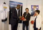 Steffen Freund, former German professional fooballer and manager of the German under-16 football team signing the FAO balloon hold by Patrick Vieira, former French professional footballer and Football Development Executive at Manchester City Football Club, and Kristalina Georgieva (c) EU