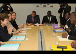 Commissioner Georgieva and her team in discussion with President Ouattara and his team © EU