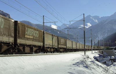 Freight train in the Alps