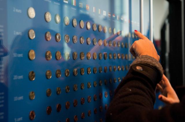 euro coins at the Commission's permanent exhibition in Brussels