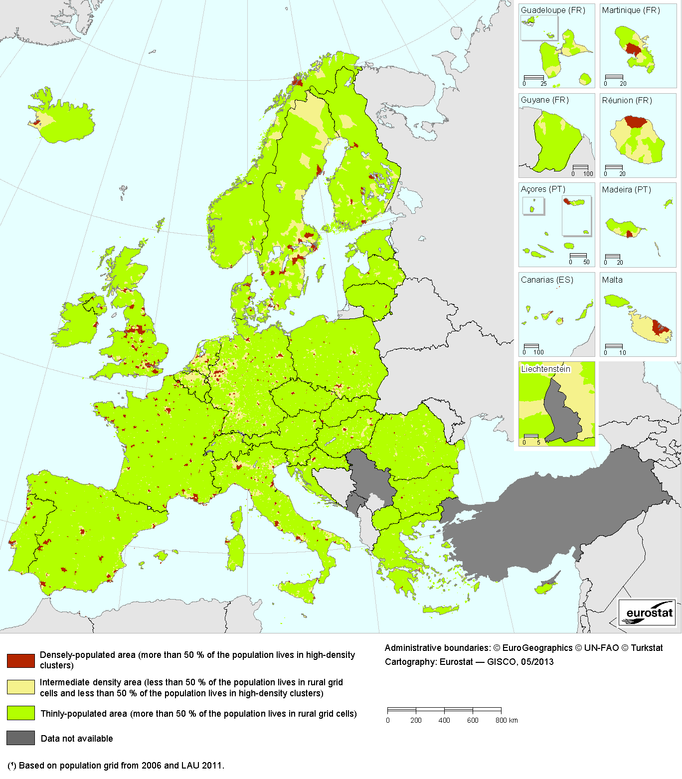 Map 4 Degree of urbanisation for local administrative units level 2 LAU2 2013 1 Source Eurostat JRC EFGS REGIO GIS