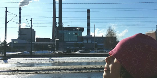 Aleksi 10 years old in front of steam engine in Finland, European Heritage Makers Week