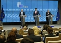 Eurogroup meeting,  Mr Pierre MOSCOVICI, Member of the European Commission; Mr Jeroen DIJSSELBLOEM, President of the Eurogroup; Mr Klaus REGLING, European Stability Mechanism Managing Director. © European Union