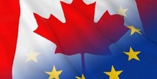 Canadian flag superimposed on EU flag