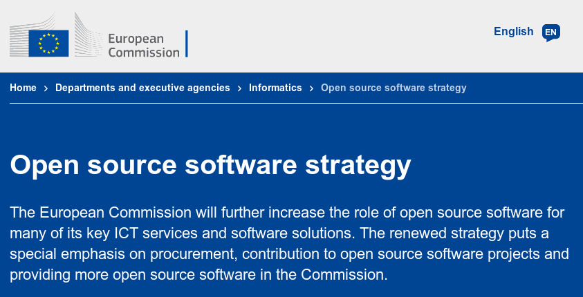 A screenshot of the website of the EC, showing its open source strategy (in so many words).