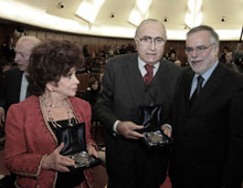 Actress Gina Lollobrigida, TV personality Pippo Baudo and Minister Andrea Riccardi at the EY2012 closing ceremony in Rome.