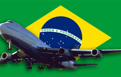 plane over Brazilian flag