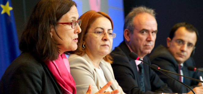 Commissioner Cecilia Malmström (left), Cyprus Minister for the Interior Eleni Mavrou & Cyprus Minister for Justice Loukas Louca. Photo: EU Council