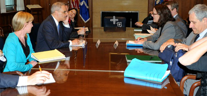 At the meeting between EU Home Affairs Commissioner Cecilia Malmström and U.S. Attorney General Eric Holder. Photo: U.S. Department of Justice