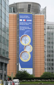 Berlaymont building with banner