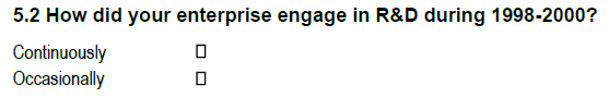 Survey question ‘Innovation activities’, see PDF questionnaire document in CIS3