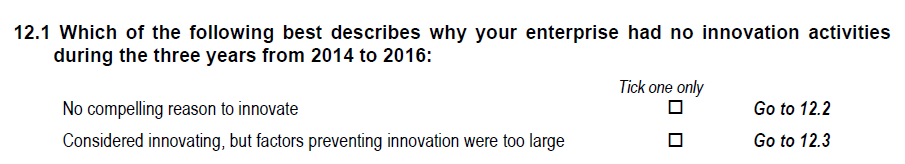Survey question n° 12.1, see PDF questionnaire document in CIS2016
