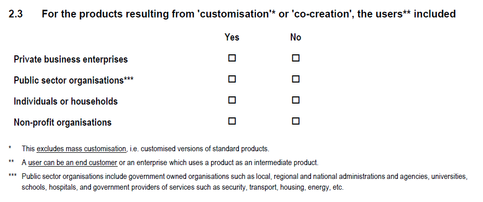 Survey question n° 2.3, see PDF questionnaire document in CIS2018