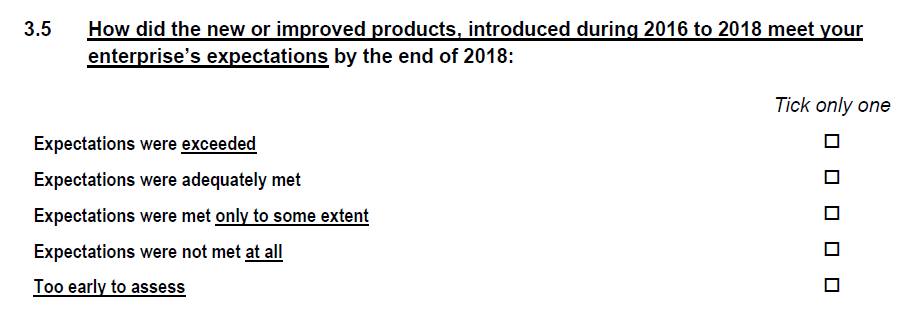 Survey question n° 3.5, see PDF questionnaire document in CIS2018
