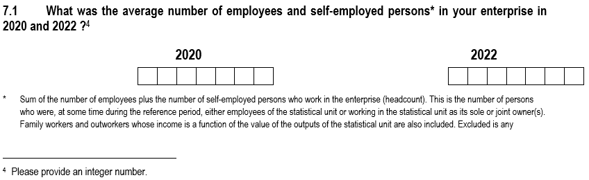 Survey question n° 7.1, see PDF questionnaire document in CIS2022