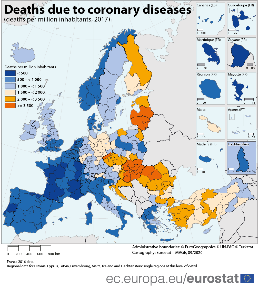 Map: Deaths due to coronary diseases