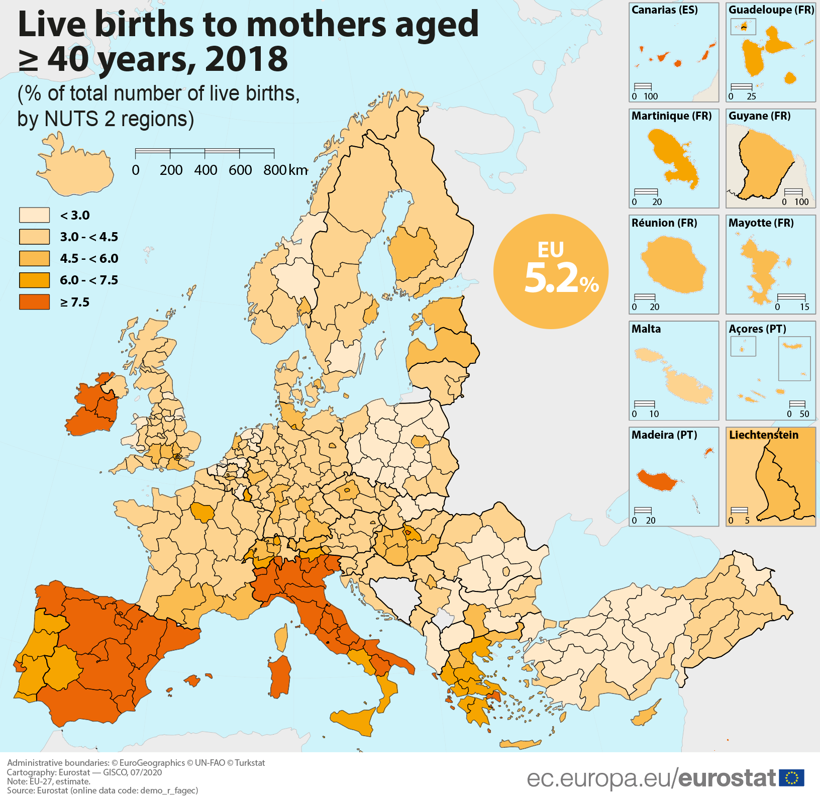 Live births to mothers aged +40 years, 2018