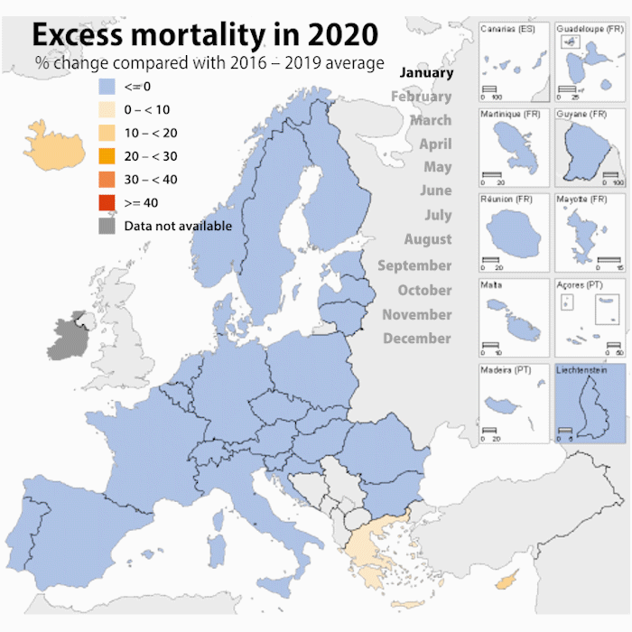 Excess mortality in 2020 (map)