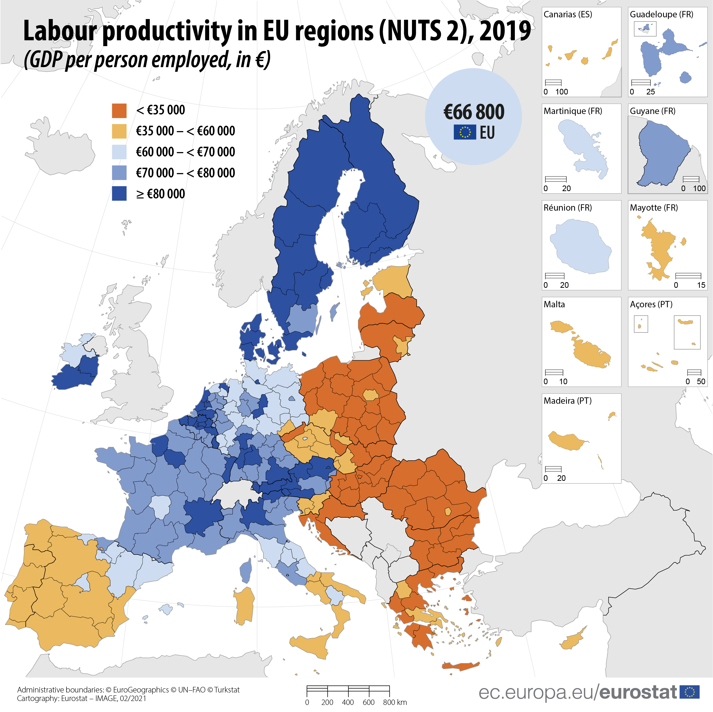 Labour productivity across EU regions, 2019