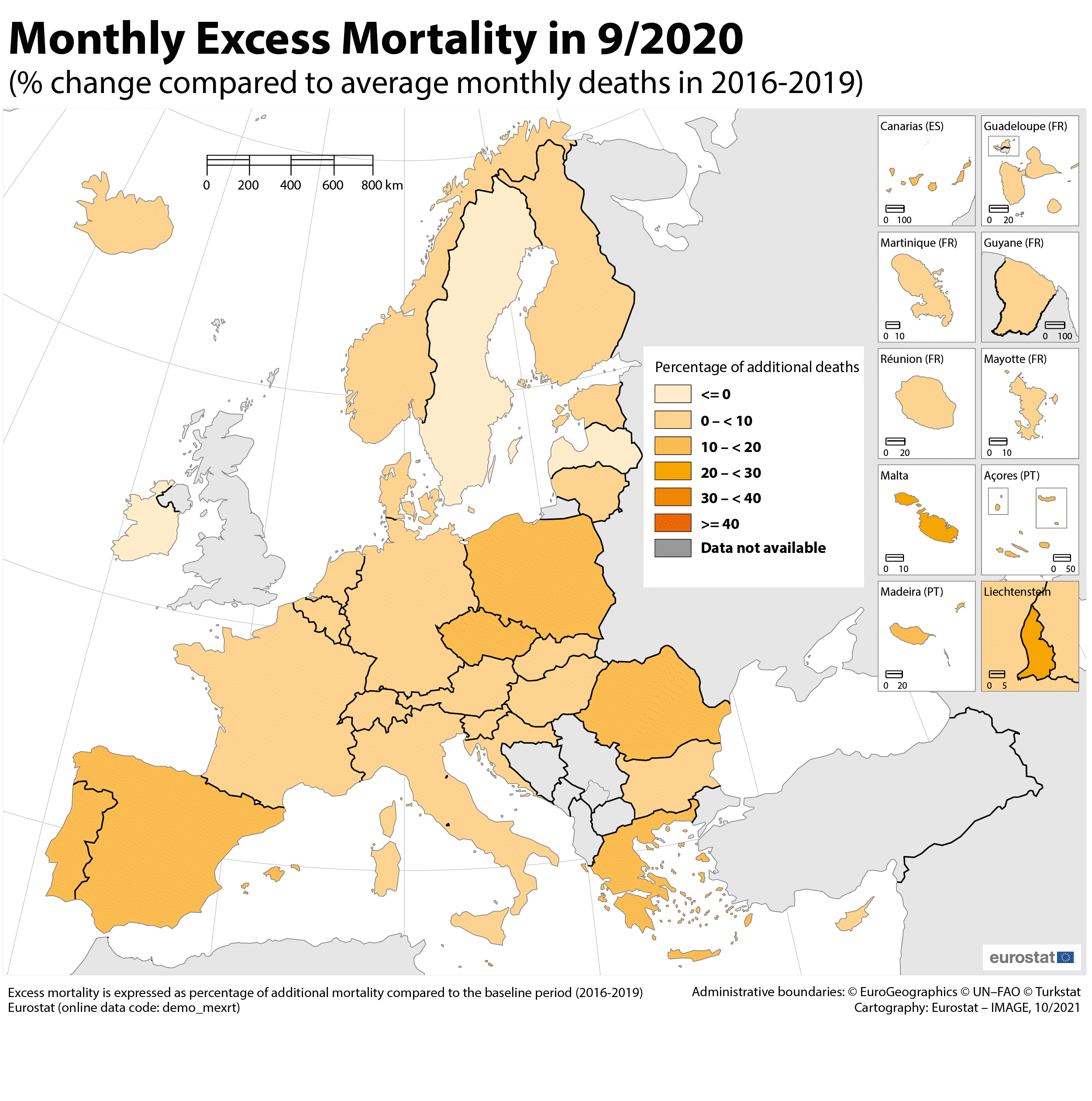 Map in .gif form: Exess mortality from January 2020 up till August 2021, in % change compared with 2016-2019 average