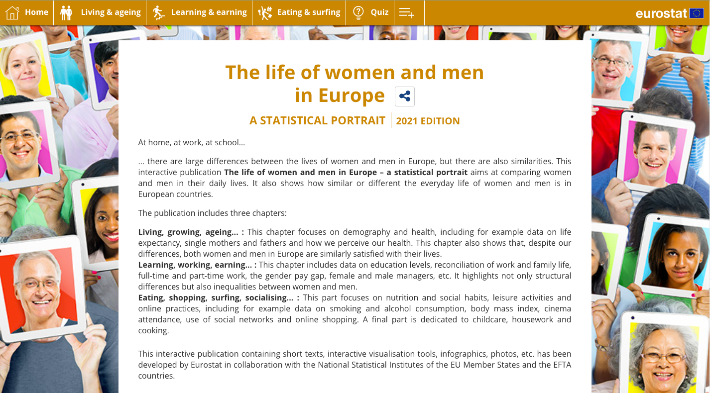 Screenshot: The life of women and men in Europe - 2021 edition
