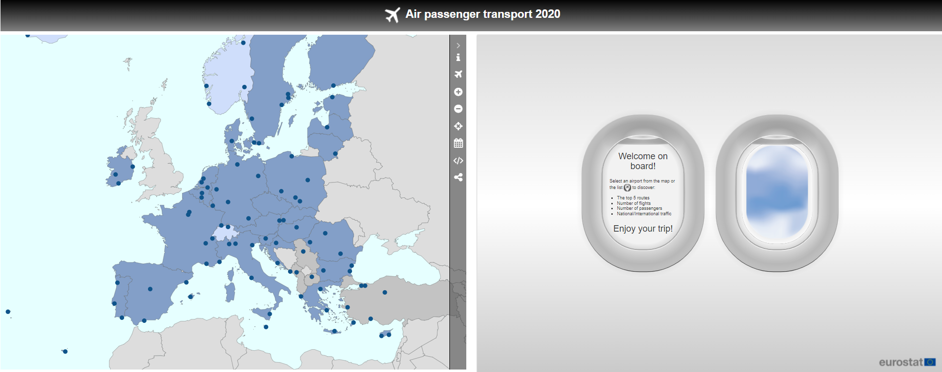 Screenshot of interactive visualisation: Air passenger transport 2020