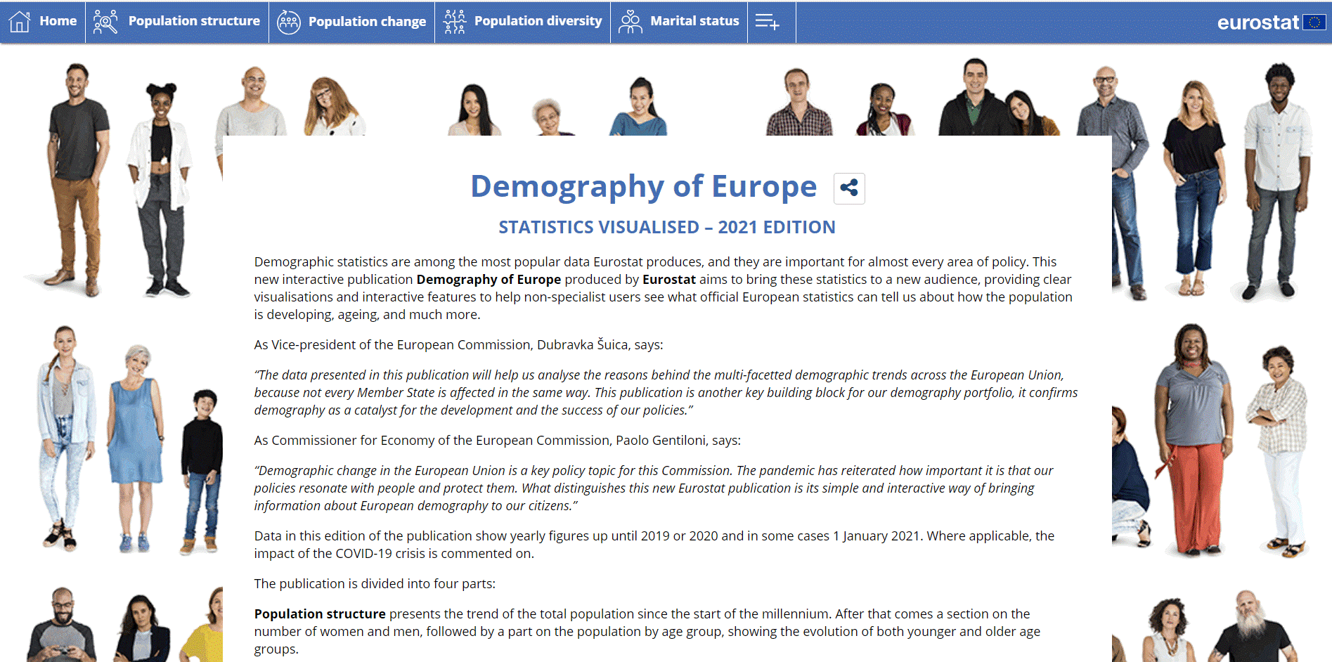 Cover page of interactive publication on demography of the EU