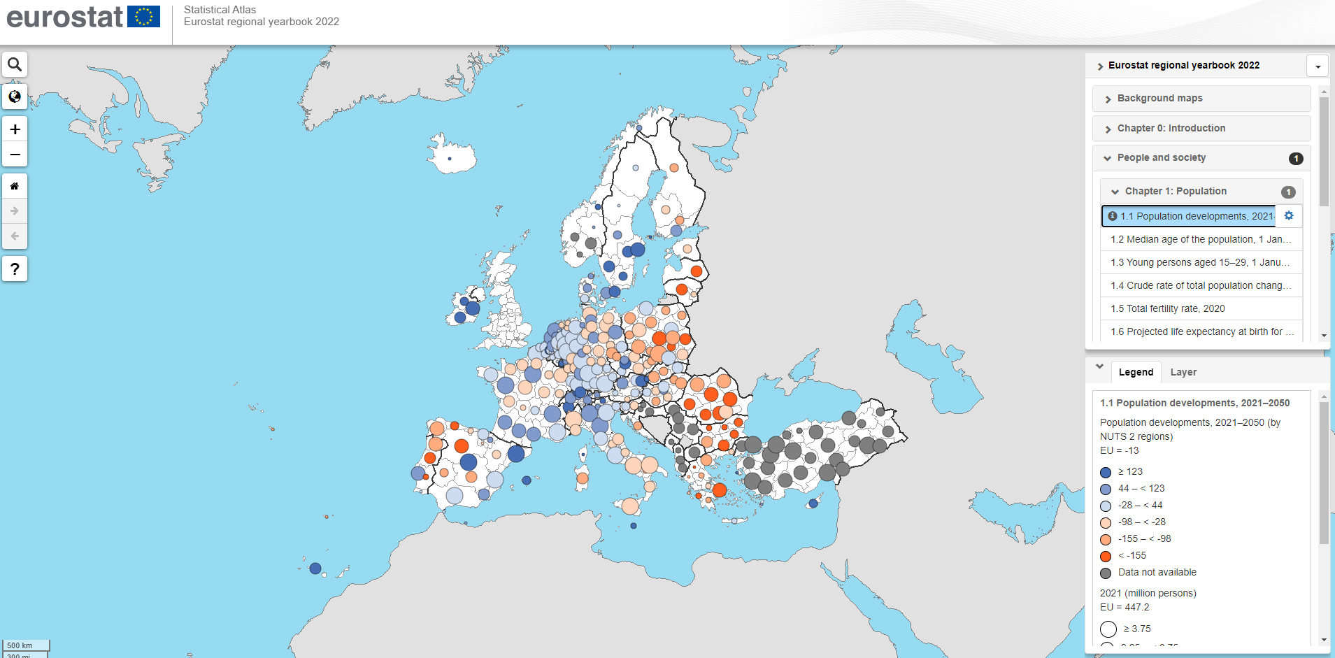 Statistical atlas visualisation tool, regional yearbook, 2022