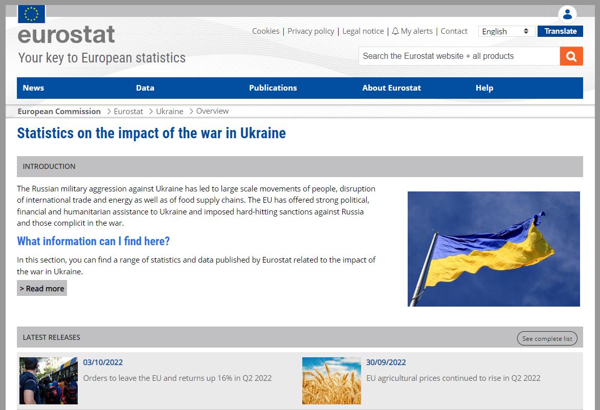 Screenshot: Dedicated section on the impact of the war in Ukraine