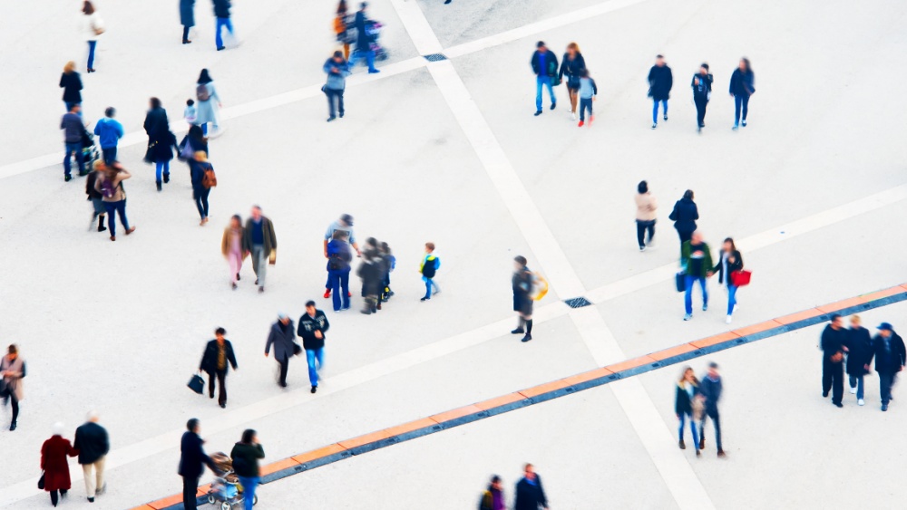 aerial photo of people walking