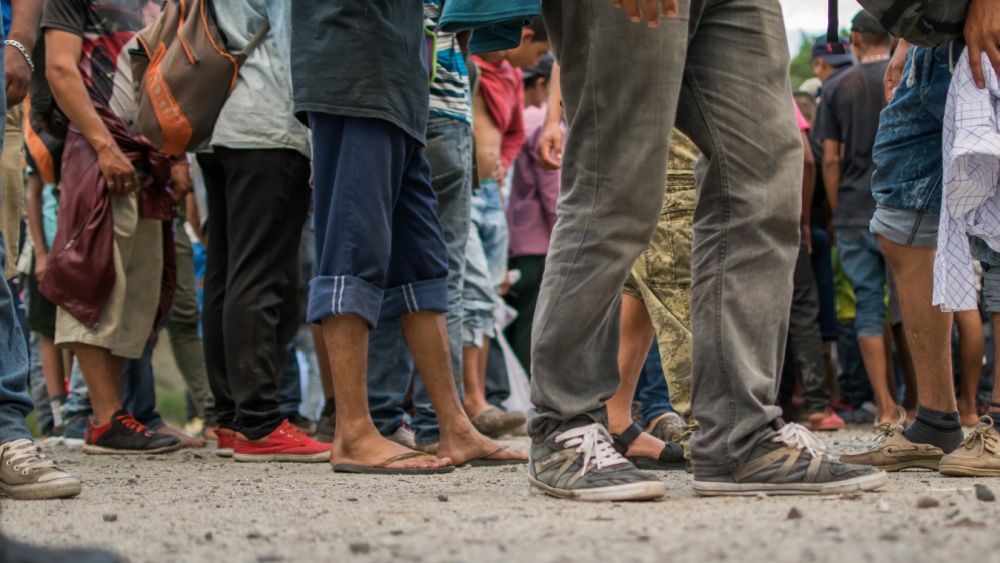 Feet of multiple people.