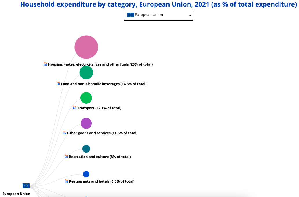 Interactive visualization: Household expenditure by category, % of total expenditure, EU, 2021