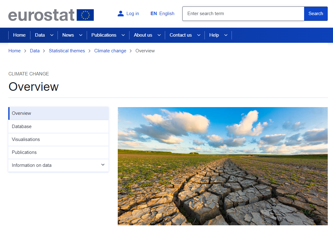 Screenshot of Eurostat climate change section