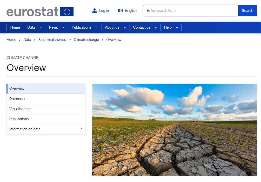 Zrzut ekranu sekcji Eurostatu dotyczącej zmian klimatycznych