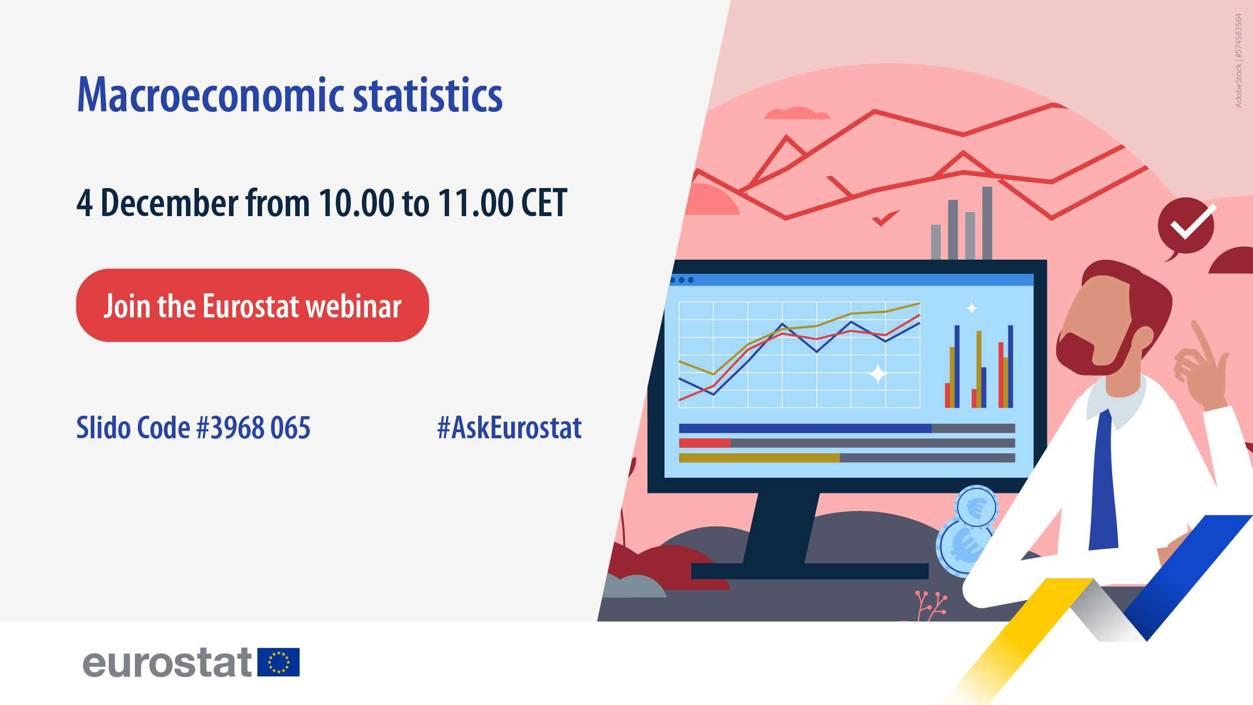webinar poster: webinar on macroeconomic statistics, 4 December, 10:00 AM to 11:00 AM CET